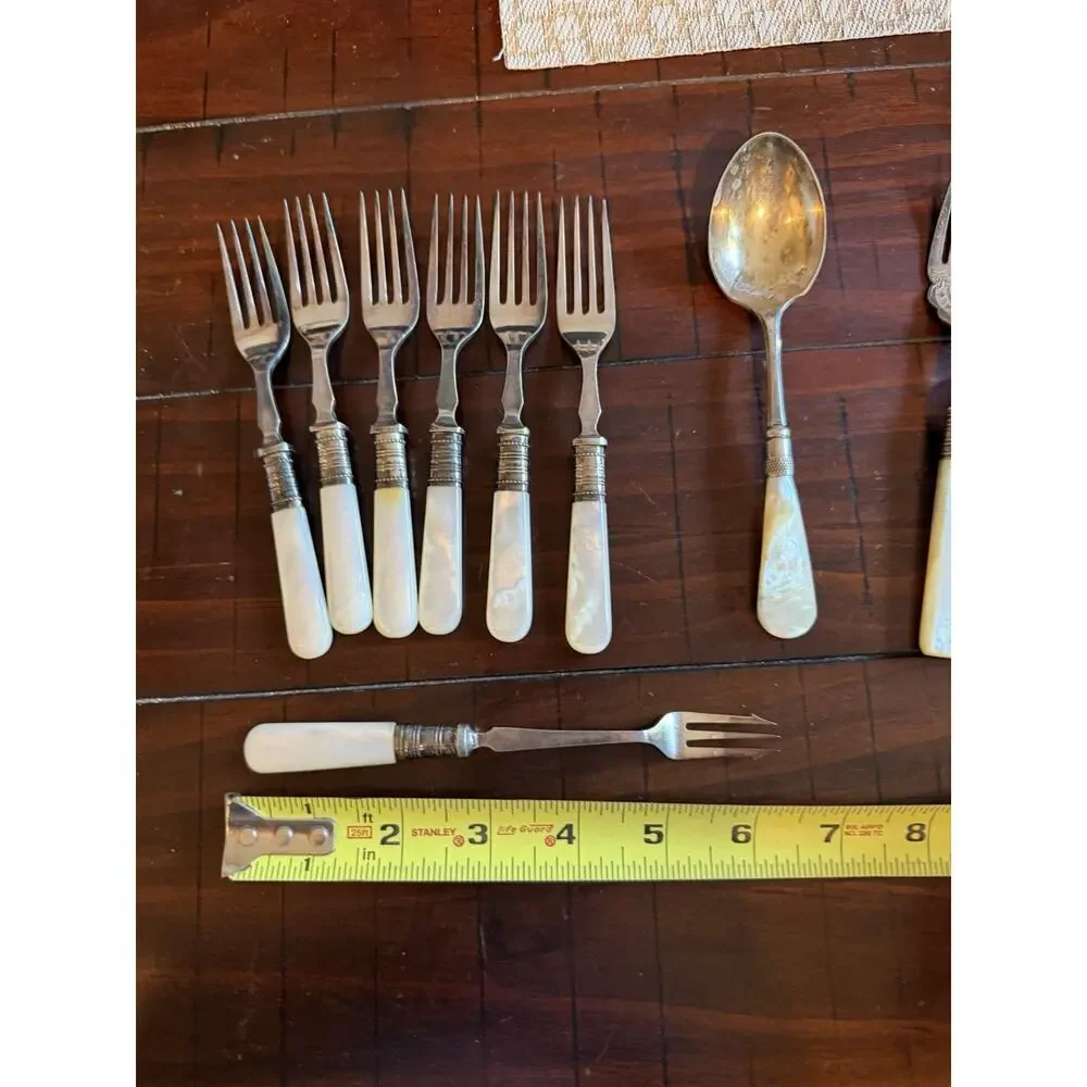 Antique Mother of Pearl Silverware Victorian Period Set of 12 Pieces
